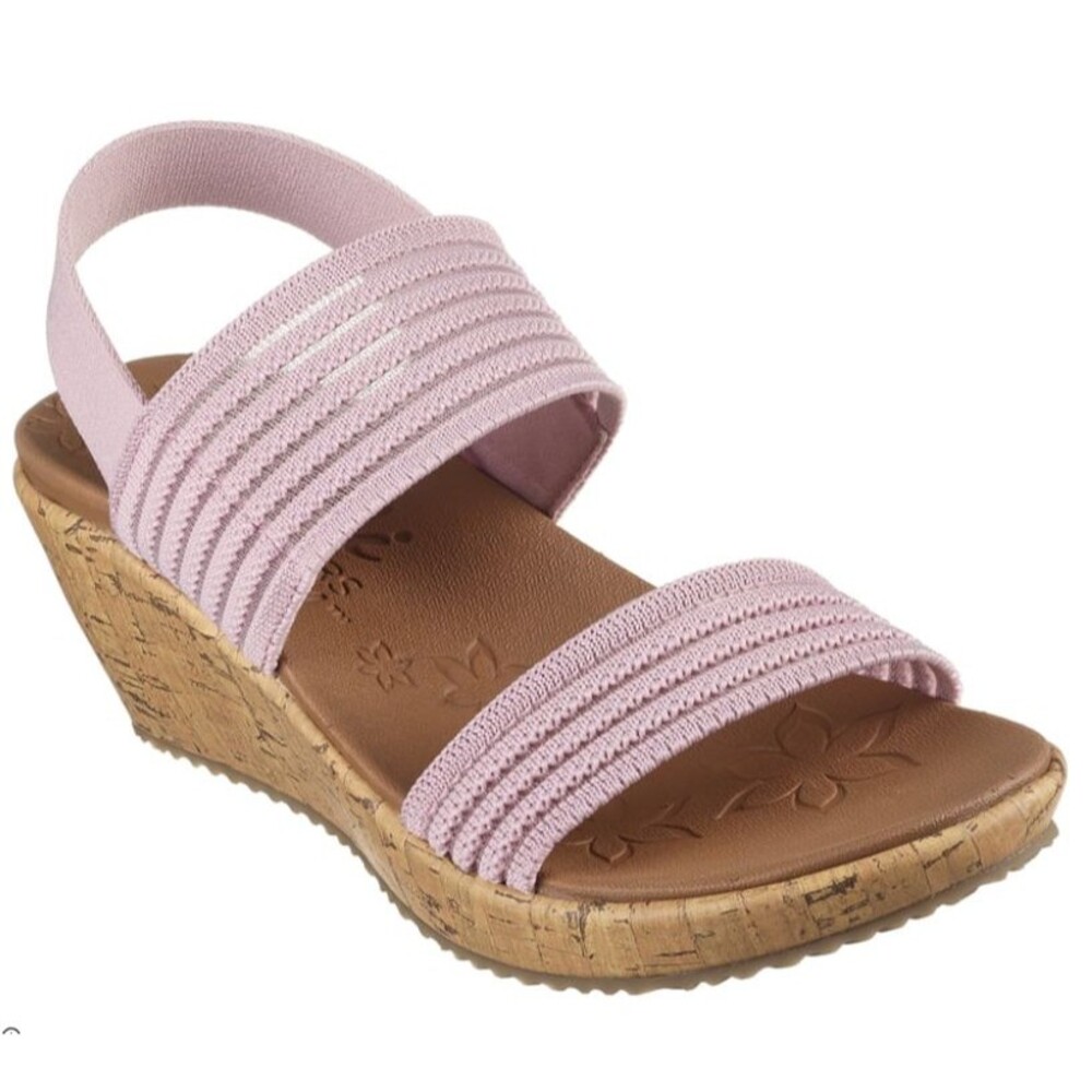 Sketchers Luxe Foam Beverly Sheer-Luck Wedge Sandals - Pink - Size 9.5